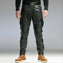 Men Motorcycle Riding Leather Pants Slim Fit Windproof Warm Trousers