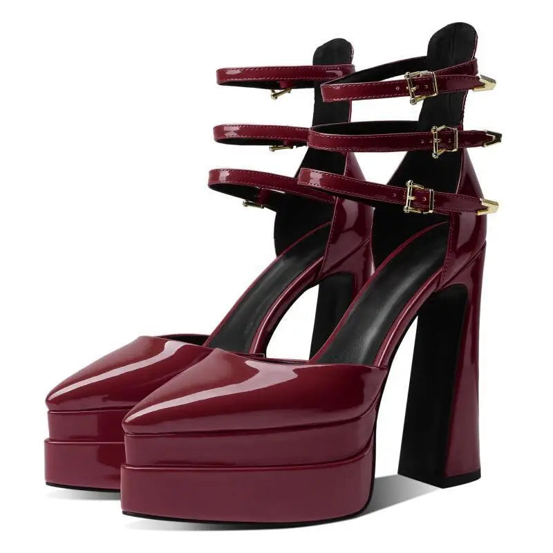 Summer Thick Heels High Heels Wrapped Sandals Women Pointed Belt Buckle Women Shoes
