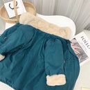 Winter Girls Mid-length Parka Slim Cotton Jacket Velvet Thick Cotton-padded Coats Children Girls Lapel Outerwear