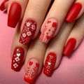 24pcs Romantic Valentine Day Press on Nails Pink Love Couple False Nails Wearable Nails for Women
