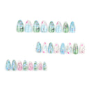 24pcs Nails Press On Nails Long Almond False Nails Wearable Flowers Fake Nails With Designs Finished