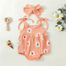 Baby Summer Clothing Newborn Infant Baby Girl Clothes Floral Print Sleeveless Jumpsuit Romper Headband 2Pcs Outfits