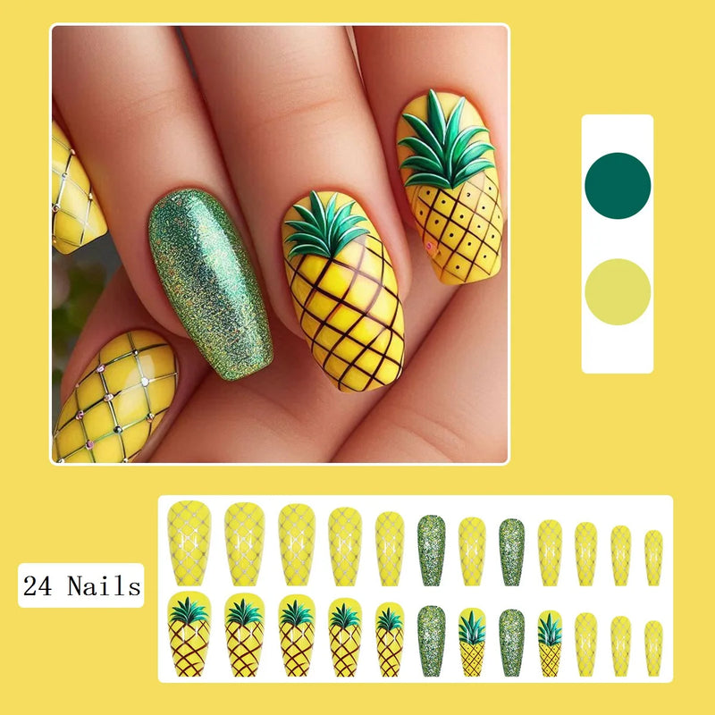 Fruit Press on Nails with Pineapple Design Green Press on Nails