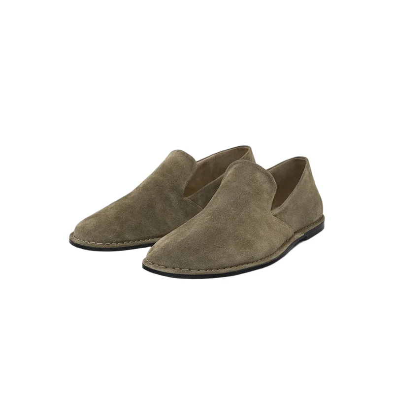 Women Loafers British Retro Suede Flat Slip-on Soft Genuine Leather Comfortable Loafers Flat Shoes Women