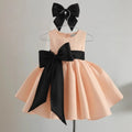 Baby Girls Birthday Dress with Bows Children Tribute Silk Satin Formal Black Pink Kids Sleeveless Dress