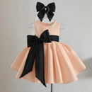 Baby Girls Birthday Dress with Bows Children Tribute Silk Satin Formal Black Pink Kids Sleeveless Dress