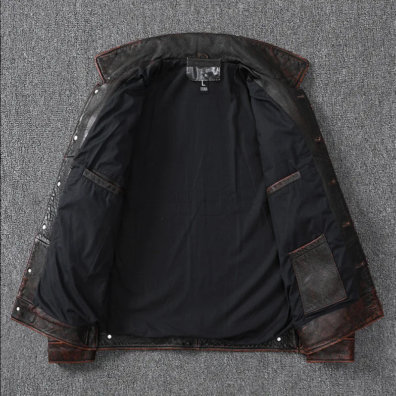 Leather jacket pure had layer leather leather men's stone ground made old American coat