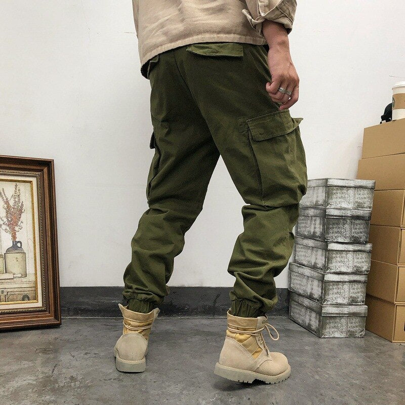 Military Tactical Pants Men Streetwear Loose big Pocket Army Trousers Trendy Casual Jogging Pant with Belt