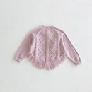 Pink knitted cardigan with fringe on a white background, Obroi