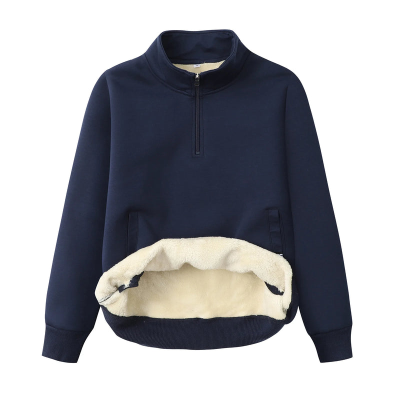 Winter Men Sweatshirts Oversized Zipper Stand Collar Berber Fleece Hoodies Men Thicken Outerwear Jumpers