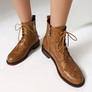 Women Ankle Boots Round Toe Block Heels 3.5cm Zipper Lace Up Female Bota