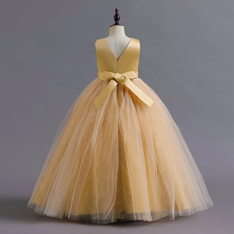 Children's Dress Beaded Sequins Princess Pomfret Dress Long Flower Graduation Evening Dress