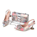 Gold Color Design Italian Women Shoes and Bag Set Quality Flower Comfortable Heels with Crystal