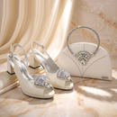 Dark Blue Platform Slingback Heels with Handbag Set Shiny Crystal Embellished Ladies Shoes Bag