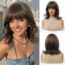 Short Wavy Wigs With Bangs For Women Natural Brown Hair Wig