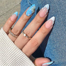 Pink Flowers Metal Bead Wearable Nail Chic Short Almond Press on Nails