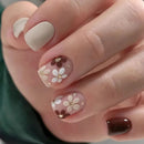 Pink Flower False Nails Nude Color Ballet Press On Nails Simple DIY Manicure Floral Short/Mid-length Fake Nails