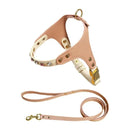 Leather dog harness and leash set on a white background, Obroi