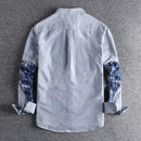 Men Shirt Pure Cotton Flower Patchwork Sleeves Uniform Light Work Safari Style Shirts Mens Tops Shirt