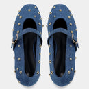 Denim Ballet Flats Women Round Toe Metal Rivets Shoes Buckle Mary Jane Shoe