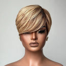Mannequin head with a styled blonde wig on a plain background, Obroi