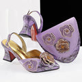 Ladies Party Shoes and Bag Comfortable Square Heels with Hand Bag For Wedding