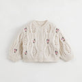 Girls Cherry Jacquard Knit Cardigan Kids Sweater for Autumn