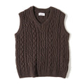 Brown cable knit sweater vest on a white background, Obroi