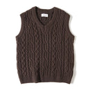 Brown cable knit sweater vest on a white background, Obroi