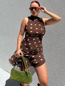 Sleeveless Polka Dot Dress For Woman Mesh Mini Dress Elegant Irregular Dresses