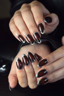 24Pcs Simple French Fake Nails Short Almond Glossy Round False Nails Silver Edge Press on Nail Wearable Finished Nails Stickers
