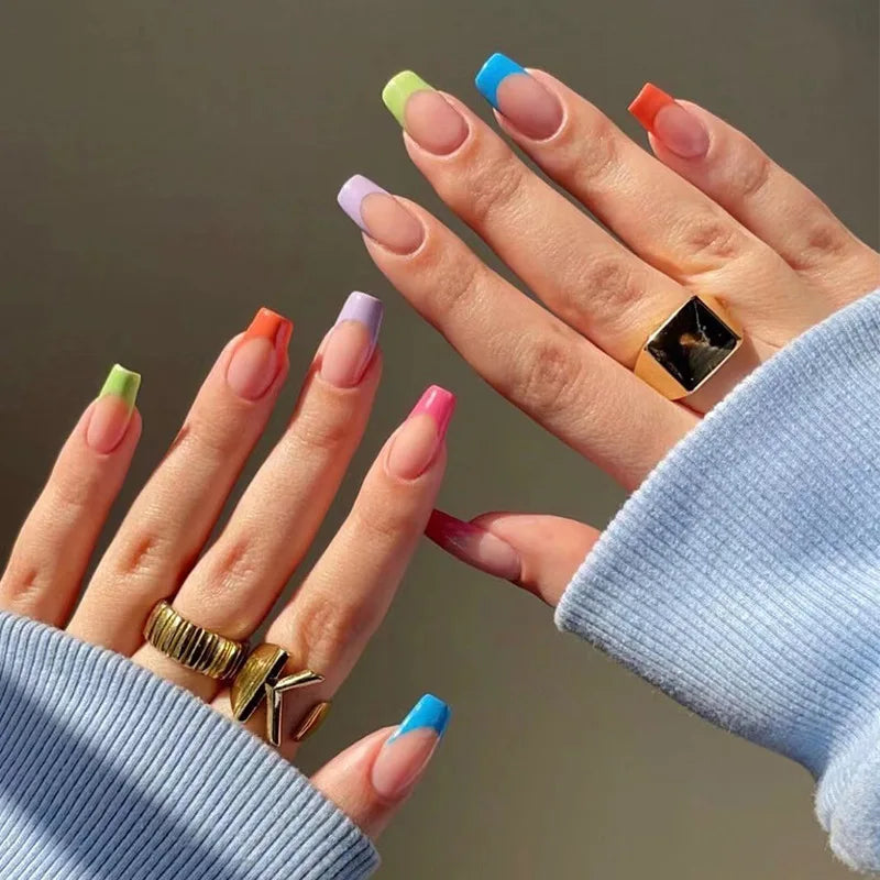 Waves Design Wearable Nail Art Glossy Fake Nails Short Ballet Finished False Nails Press on Nails with Glue