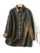 Summer Washed Denim Shirt Lapel Pocket Tops Casual Loose Coat Top Autumn