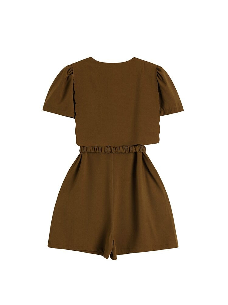 Women Vintage Brown Short Jumpsuits Loose Tunic Shorts Jumpsuit  Overalls High Waist Wide Leg Black Pants Summer