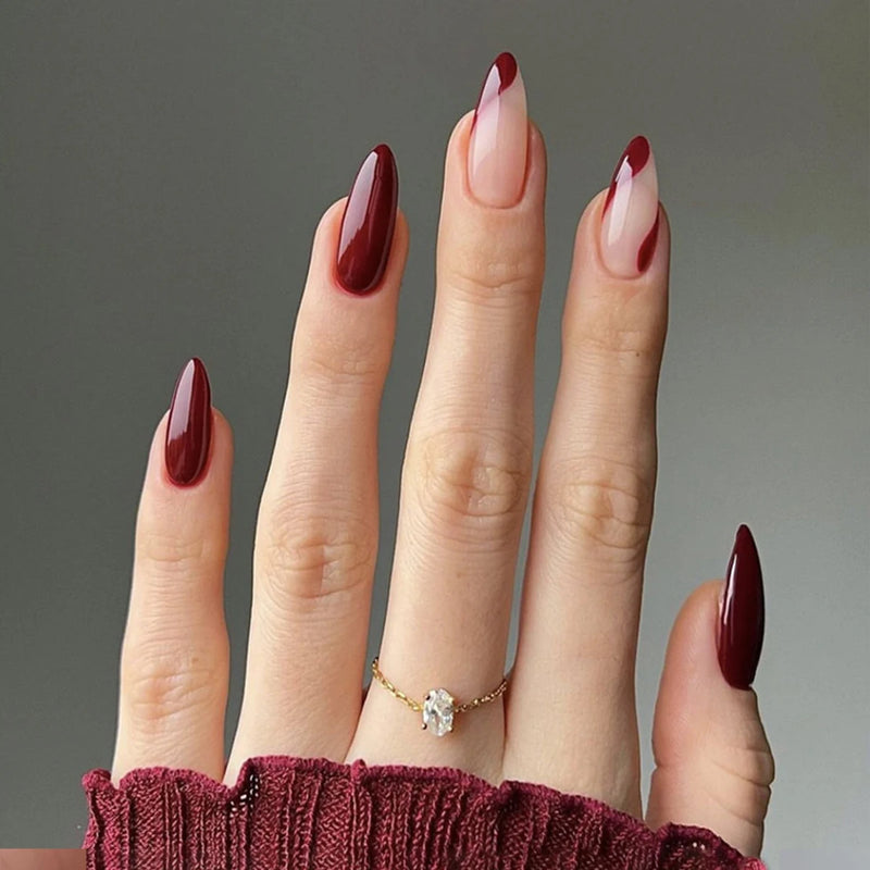Women Girls Medium Almond Stripes Full Coverage Wearable Press on Nail Art