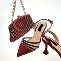 Women's Crystal Square Button Pointed High Heels Water Diamond Shiny Sandal Bag Set