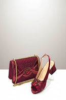 Red Women’s Shoes and Bow Handbag Set Elegant High Heel Party Shoes Luxury Formal Evening Accessories