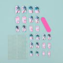 24Pcs Holiday Style Square Fake Nail Gradient with Coconut Tree Pattern Press on False Nail