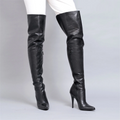 Black Open Over-the-Knee Boots Pointed Toe Stiletto Sexy Leather Boots Side Zipper Modern Boots Custom Multicolor Handmade Boots