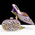 Purple embellished shoe and matching clutch with Obroi  