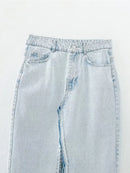 Women Light Blue Front Slit Denim Skirt Vintage High Waist Unfinished Hem Female Midi Skirts