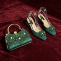 Shoes and Bag Ladies Heel Decoration Pure Elegant Flower Wedding Shoes and Bag Full Rhinestone Handbag