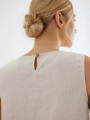 Linen Elegant Party Dresses For Women Casual Sleeveless Asymmetric Back Button Women Summer Dress Boho Dress