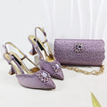 Satin Pumps Rhinestone For Bridal Luxury Matching High Heels and Bag Set