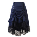 Halloween Half Skirts Gothic High Waist Button Lace Stitching Drawstring Irregular Skirt Medieval