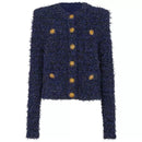 women's crew neck coarse padded Shoulder knit coat button-embellished jacket
