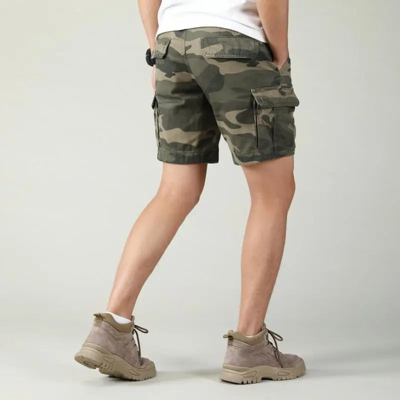 Summer Shorts Men Pure Cotton Loose Work Cropped Shorts Elastic Waist Drawstring Casual Outdoor Mini Cargo Pants