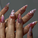 24Pcs Aurora Cloud Pattern False Nails Gradient Full Cover Almond Head Press on Nails