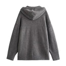 Casual Women Vintage Oversize Hooded Knit Sweatshirt Pouch Pocket Female Autumn Winter Pullover