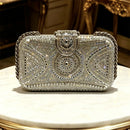 Women Shiny Silver Slingback Heel Matching Bag Set Sparkly Rhinestone Embellished Pumps